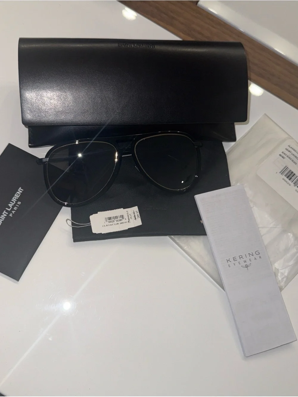 YSL Saint Laurent 56mm Pilot Aviator Mirror Black Sunglasses New $610
